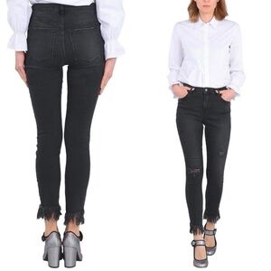 Womens Free People size 24 black wash raw hem high waisted jeans